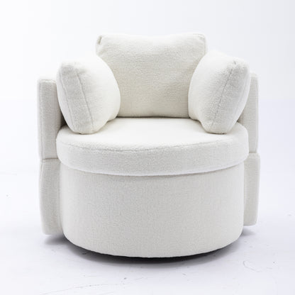 Modern Teddy Fabric Swivel and Storage Lounge Chair with Pillow Set- Ivory_16
