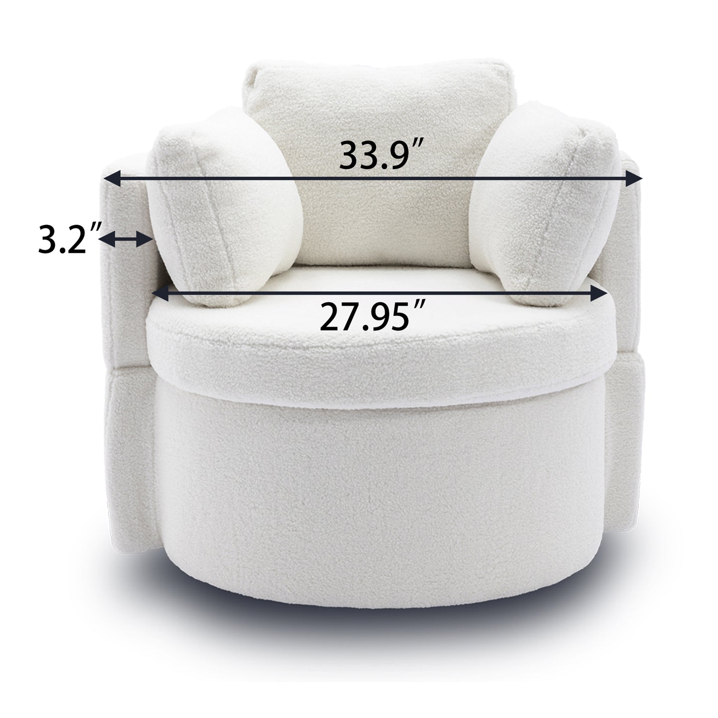 Modern Teddy Fabric Swivel and Storage Lounge Chair with Pillow Set- Ivory_19