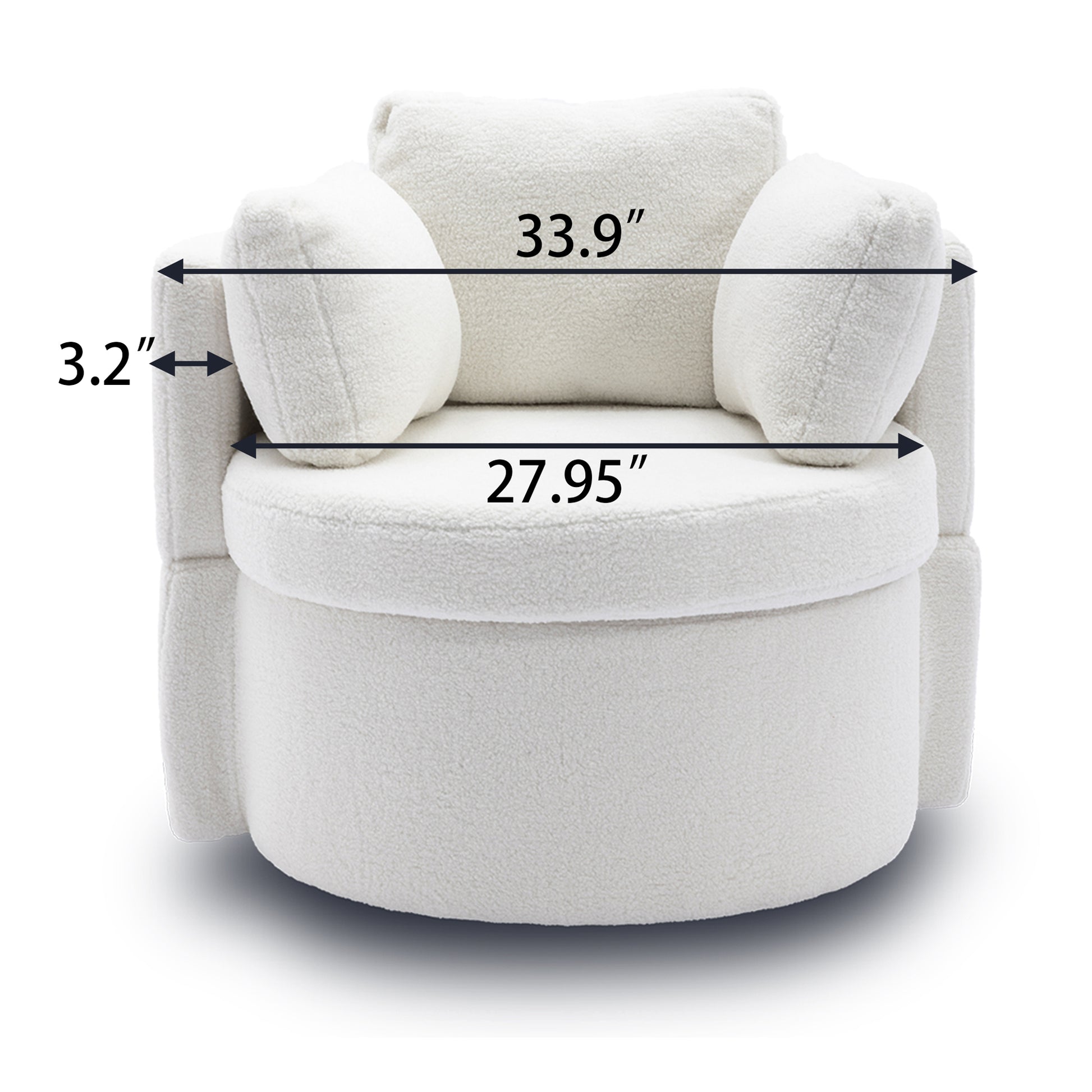 Modern Teddy Fabric Swivel and Storage Lounge Chair with Pillow Set- Ivory_19
