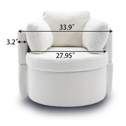 Modern Teddy Fabric Swivel and Storage Lounge Chair with Pillow Set- Ivory_19