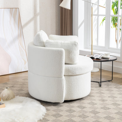 Modern Teddy Fabric Swivel and Storage Lounge Chair with Pillow Set- Ivory_4