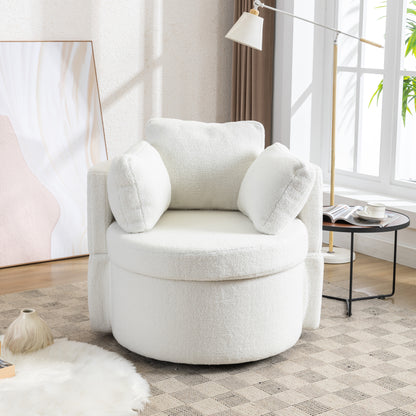 Modern Teddy Fabric Swivel and Storage Lounge Chair with Pillow Set- Ivory_6