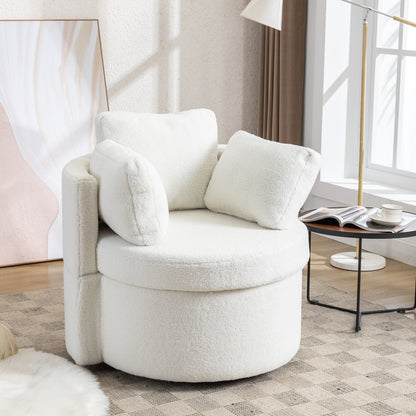 Modern Teddy Fabric Swivel and Storage Lounge Chair with Pillow Set- Ivory_7