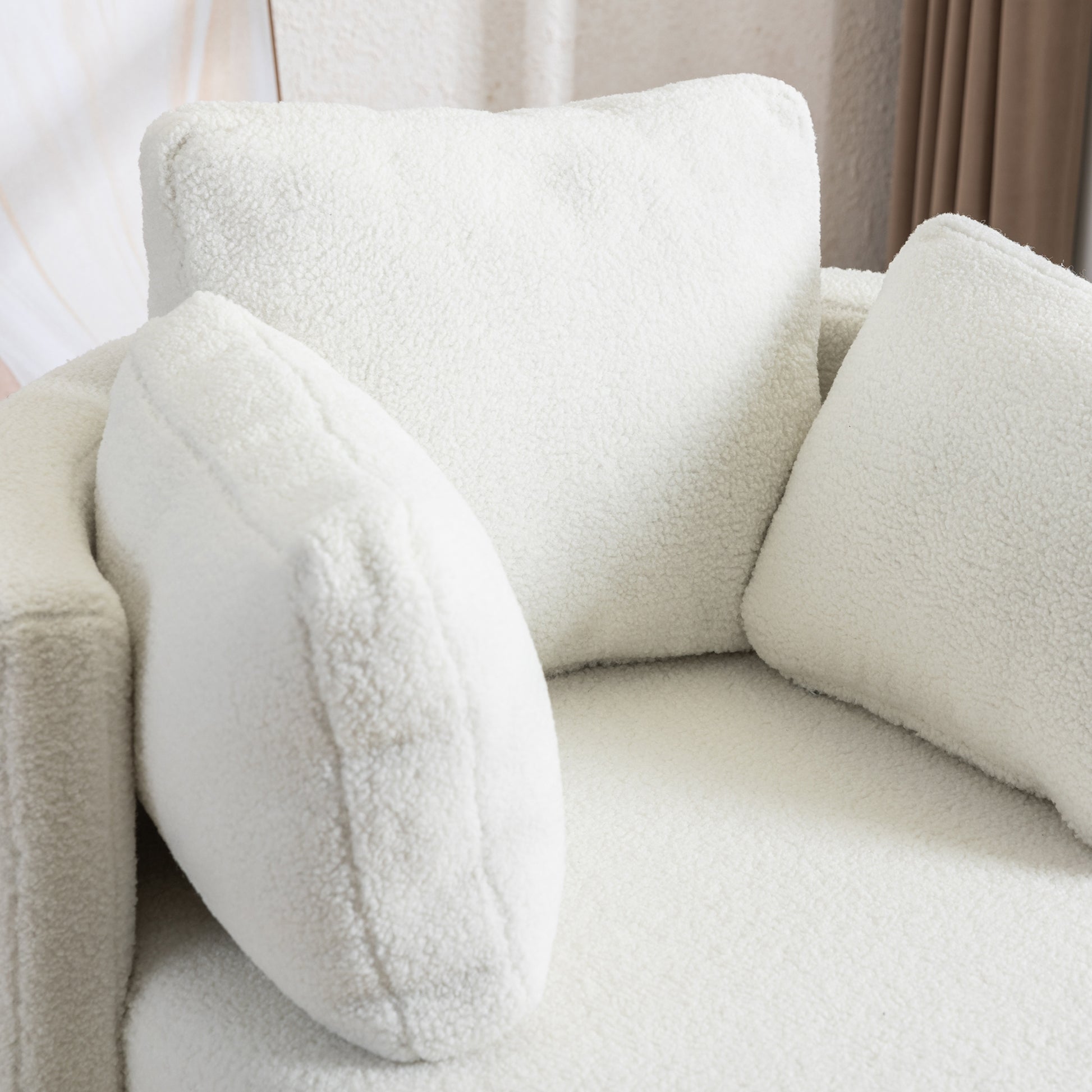 Modern Teddy Fabric Swivel and Storage Lounge Chair with Pillow Set- Ivory_8