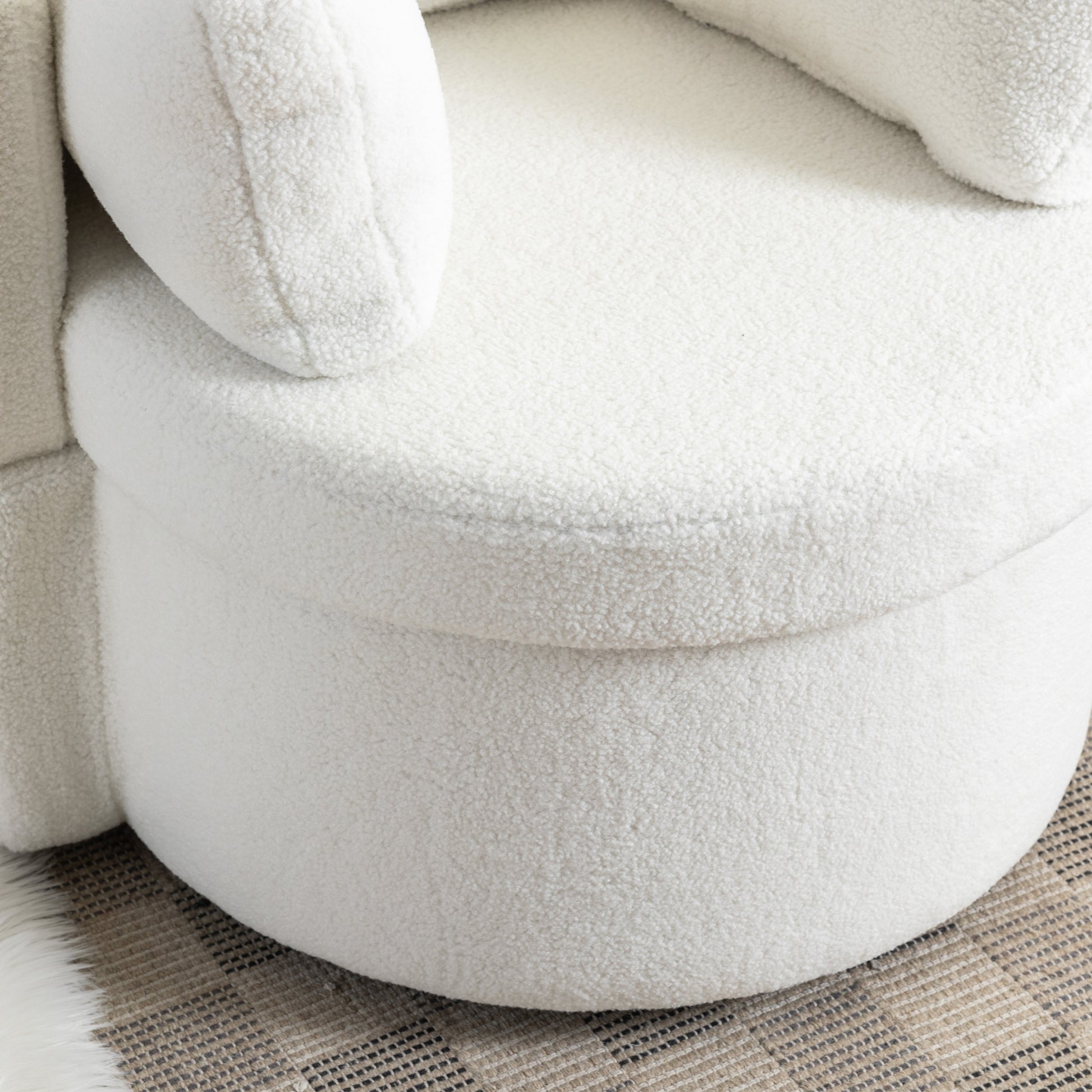Modern Teddy Fabric Swivel and Storage Lounge Chair with Pillow Set- Ivory_9