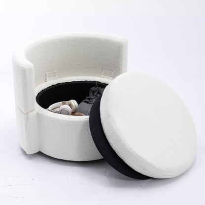 Modern Teddy Fabric Swivel and Storage Lounge Chair with Pillow Set- Ivory_10