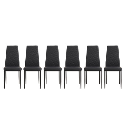 Set of 7 6 Seater Tempered Glass Dining Table and Faux Leather Chair Set- Black_18
