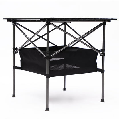 Set of 3 Outdoor Roll up Table and Folding Chair Set Portable Camping Set- Black, Gray_4
