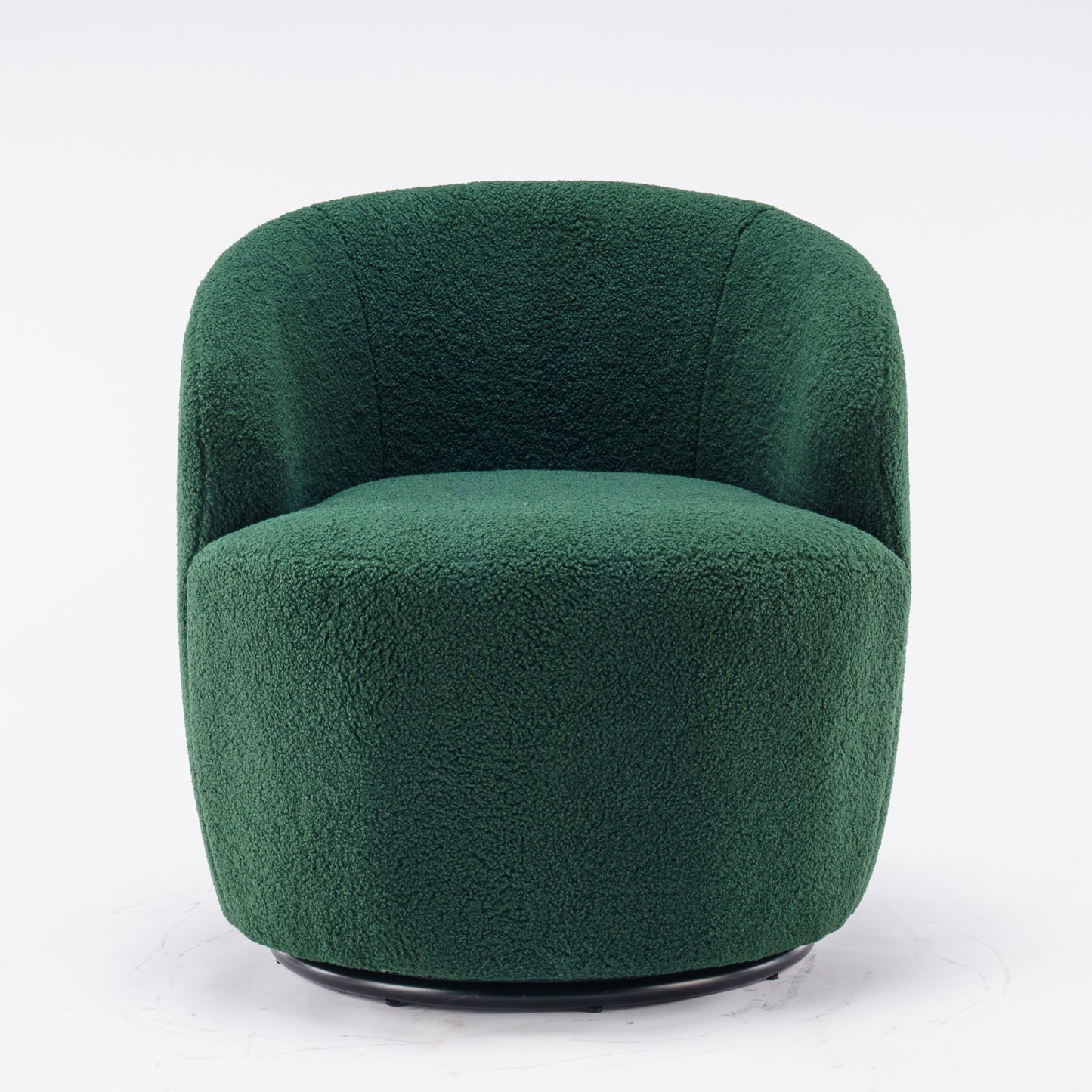 Teddy Fabric Swivel Accent Armchair Barrel Chair With Black Metal Ring- Dark Green_17