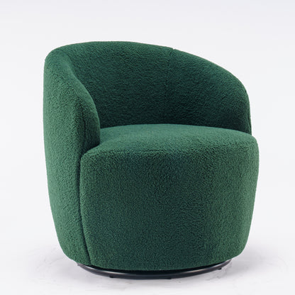 Teddy Fabric Swivel Accent Armchair Barrel Chair With Black Metal Ring- Dark Green_19