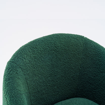 Teddy Fabric Swivel Accent Armchair Barrel Chair With Black Metal Ring- Dark Green_3
