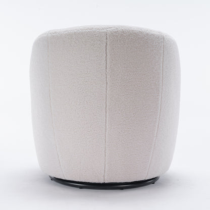 Teddy Fabric Swivel Accent Armchair Barrel Chair With Black Metal Ring- Ivory White_14