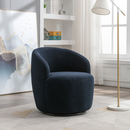 Teddy Fabric Swivel Accent Armchair Barrel Chair With Black Metal Ring- Dark Blue_14