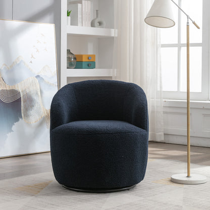 Teddy Fabric Swivel Accent Armchair Barrel Chair With Black Metal Ring- Dark Blue_16