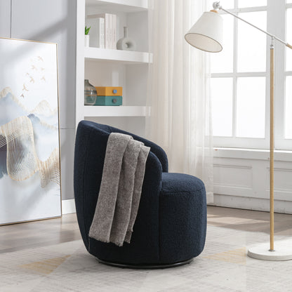 Teddy Fabric Swivel Accent Armchair Barrel Chair With Black Metal Ring- Dark Blue_2
