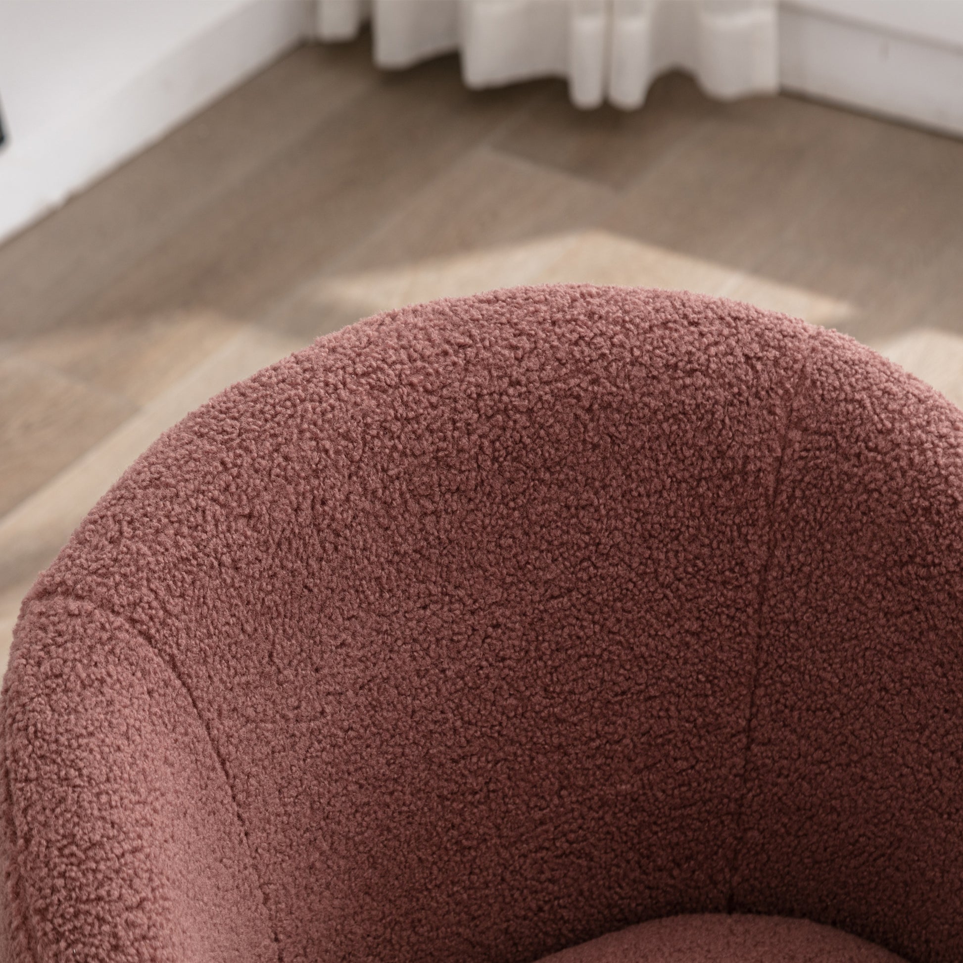 Teddy Fabric Swivel Accent Armchair Barrel Chair With Black Metal Ring- Dark Red_4