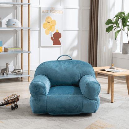 Indoor Use Memory Foam Stuffed Velvet Bean Bag Chair for Children- Blue_0