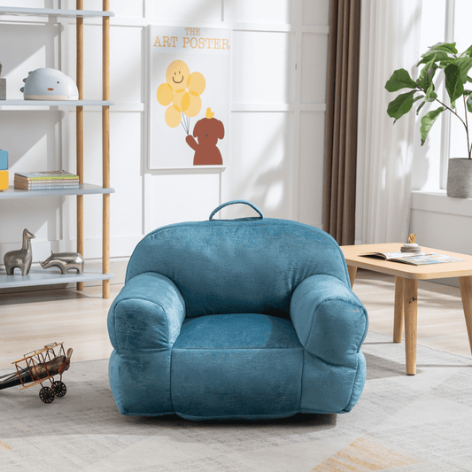Indoor Use Memory Foam Stuffed Velvet Bean Bag Chair for Children- Blue_0