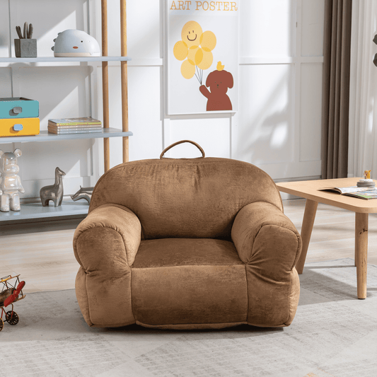 Indoor Use Memory Foam Stuffed Velvet Bean Bag Chair for Children- Brown_0