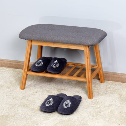 Entryway Wooden Shoe Storage Rack Bamboo Changing Stool- Natural_0