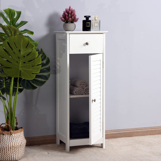1 Drawer Free Standing Single Shutter Storage Cabinet for Bedroom and Bathroom- White_0