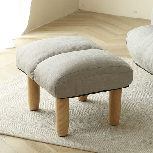 Modern Contemporary Linen Ottoman Foot Stool with Wooden Finish- Gray_0