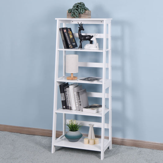 5 Tier Wooden Staircase Bookcase Ladder Designed Storage Rack- White_0