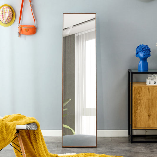 Full-Length Body Dressing Mirror with Solid Wooden Frame and Stand- Brown_0