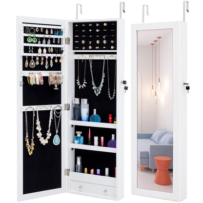 Full Body Mirror and Jewelry Case Storage Cabinet Door and Wall Hanging- White_0