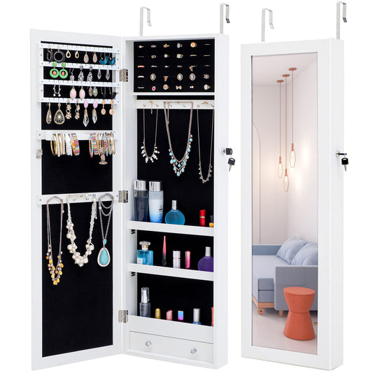 Full Body Mirror and Jewelry Case Storage Cabinet Door and Wall Hanging- White_0