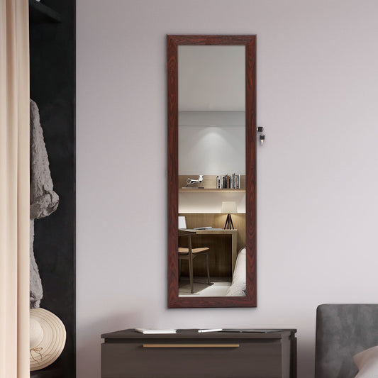 Full Body Mirror and Jewelry Case Storage Cabinet Door and Wall Hanging- Brown_0