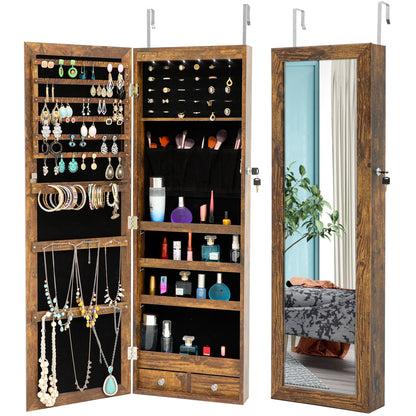Wall Hanging Simple Jewelry Storage Mirror Cabinet With LED Lights- Antique Gray_0