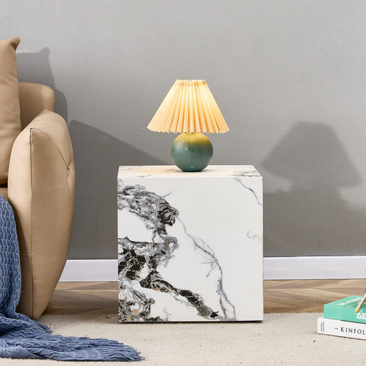 Modern Designed Faux Marble Style Coffee Table Cube Wooden Nightstand_0