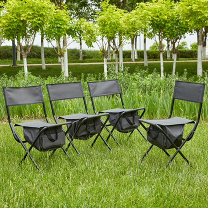 4 pcs Portable Outdoor Camping Fishing Picnic Chairs with Storage Bag- Gray_1