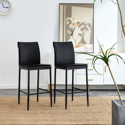 2 Pcs Modern Faux Leather Back Support Bar Chairs with Metal Legs- Black_1