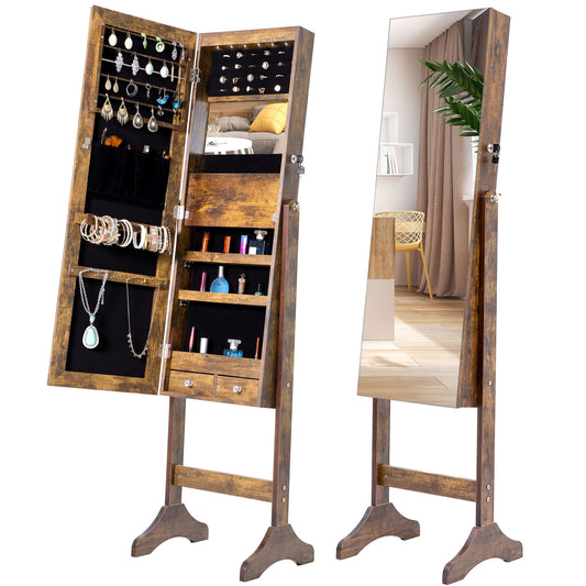 Full Sized Body Mirror and Jewelry Storage with LED Lights and Stand- Antique Gray_0