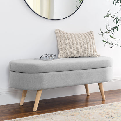 Oval Shaped Ottoman Linen Storage Bench with Wooden Legs- Grey_1