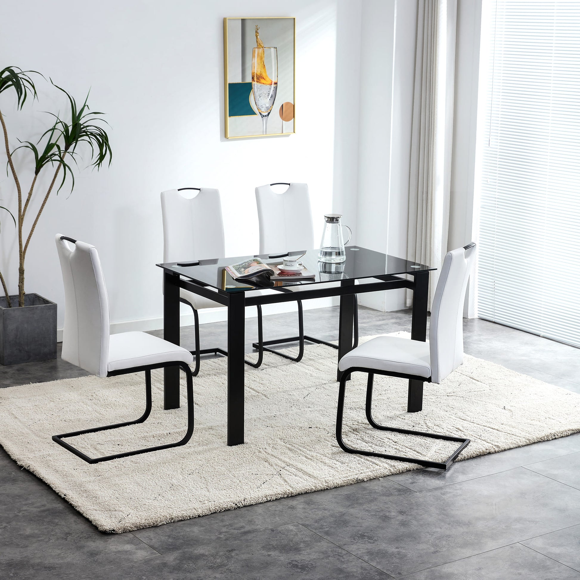 2 pcs Modern Design Dining Kitchen Chair PU Leather with Metal Legs- White_0