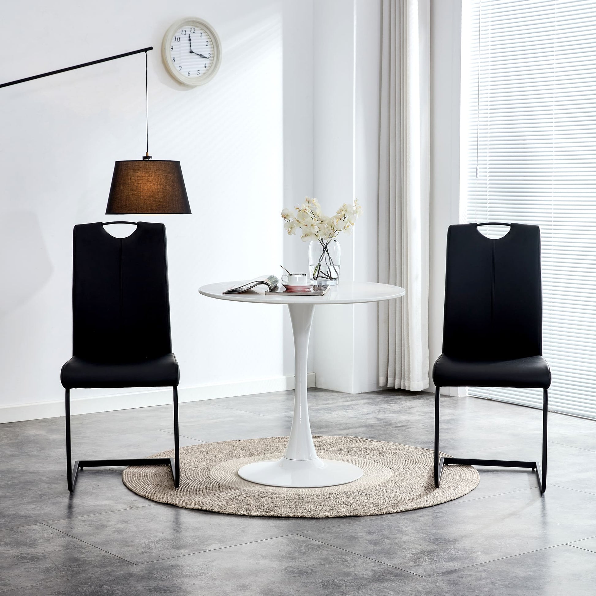 2 pcs Modern Design Dining Kitchen Chair PU Leather with Metal Legs- Black_1
