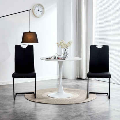 2 pcs Modern Design Dining Kitchen Chair PU Leather with Metal Legs- Black_1