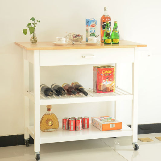 Simple Design Mobile Kitchen Island with Two Lockable Wheels- White_0