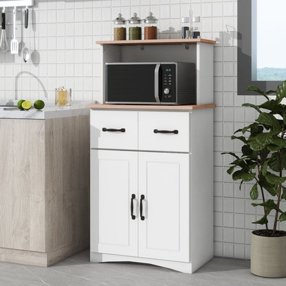 Wooden Kitchen Pantry Storage Microwave Cabinet with Storage Drawer- White_0