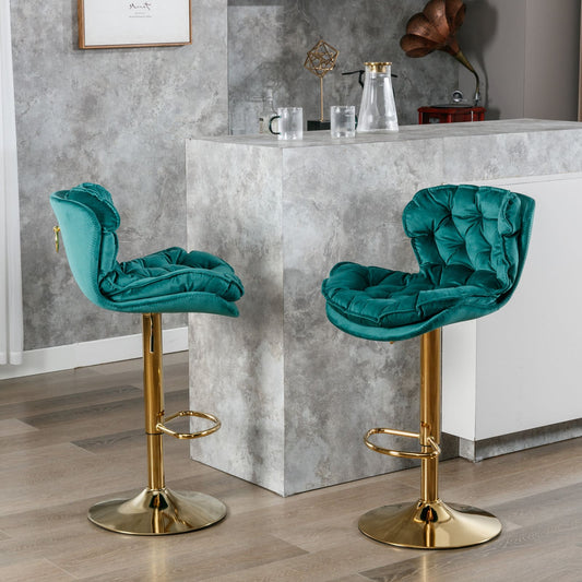 Swivel Bar Stools Set of 2 Counter Height Adjustable Velvet Upholstery- Green_0
