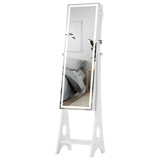 Fashion Simple Jewelry Storage Mirror Cabinet With LED Lights- White_0