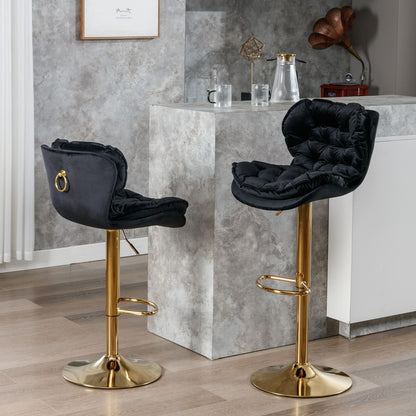 Swivel Bar Stools Set of 2 Counter Height Adjustable Velvet Upholstery- Black_0