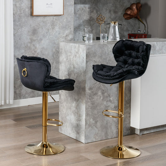 Swivel Bar Stools Set of 2 Counter Height Adjustable Velvet Upholstery- Black_0