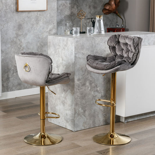 Swivel Bar Stools Set of 2 Counter Height Adjustable Velvet Upholstery- Grey_0