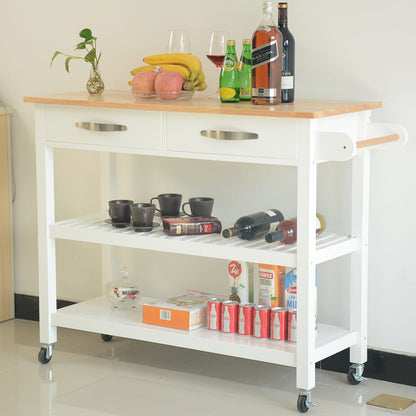 Rubber Wood Top Simple Design Mobile Kitchen Island with Two Lockable Wheels- White_0