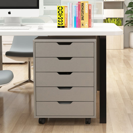 5 Drawers Small Rolling Office File Cabinet Organizer Printer Rack- White+Gray_0