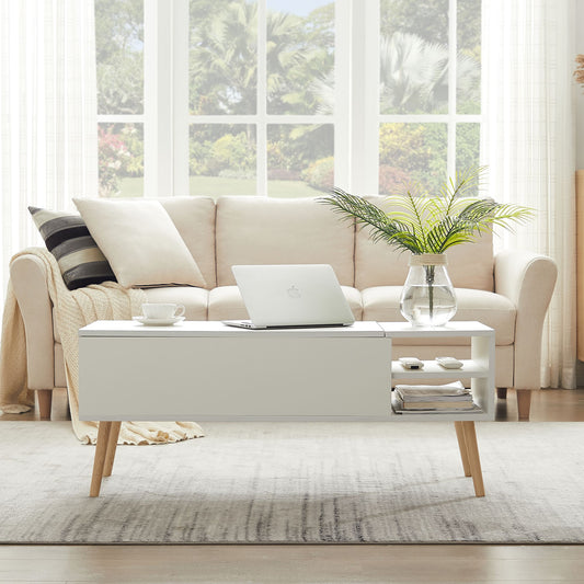 Lifting Top Living Room Coffee Table and Hidden Storage Cabinet- Matte White_0